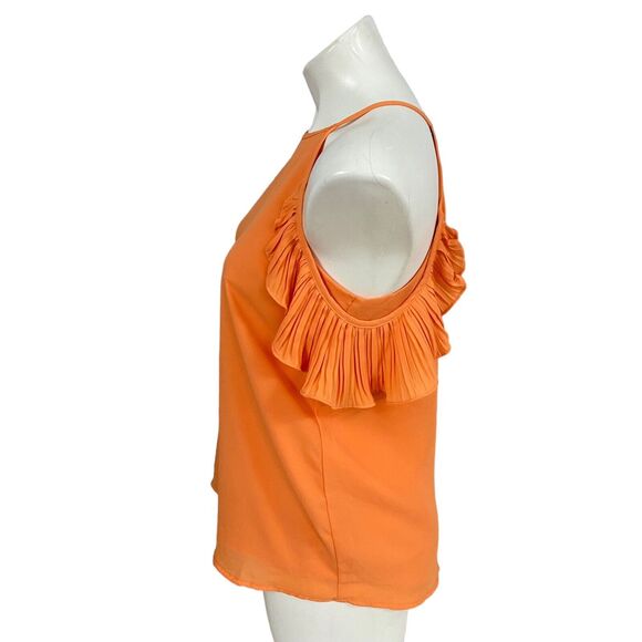 Shinestar Top Womens Small Orange Ruffle Fall Harvest Cold Shoulder Work Office - Picture 11 of 16